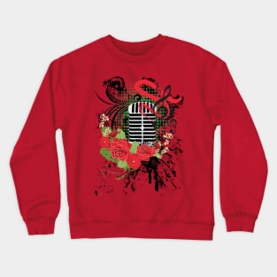 Vintage Microphone Grunge and red roses Crewneck Sweatshirt